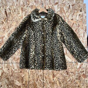 Vintage Liz Claiborne Leopard Print Faux Fur Coat | Statement Winter Jacket XL